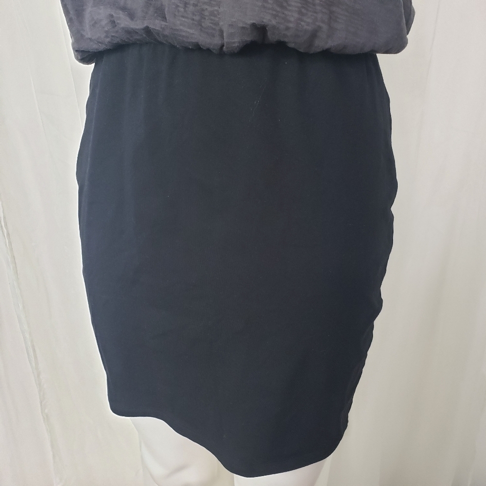 Express dress gray flounce slub top with bodycon black skirted bottom sleeve - Picture 3 of 7